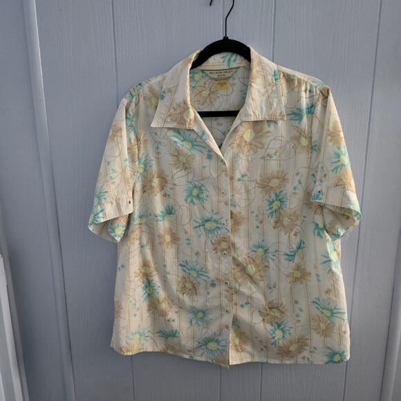 Allison Daley Floral Button-Up Blouse Size 14P Feminine, Lagenlook, Soft Vintage - Picture 1 of 6